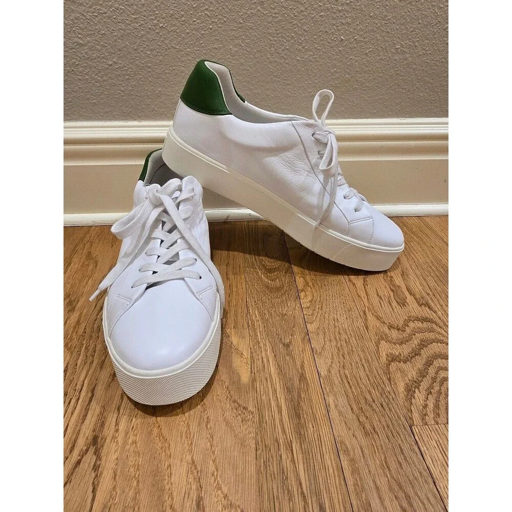 Vince Benfield Leather Sneaker In White Palm Sz 12